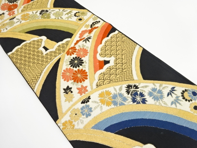 JAPANESE KIMONO / ANTIQUE FUKURO OBI / SILK / WOVEN FLOWER & CLASSICAL PATTERN